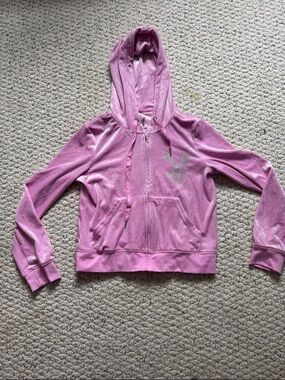 PLAYBOY Pink Velour Hoodie with Bunny Logo Print